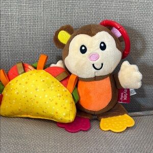 NWOT Playtex Brown and Orange Stuffed Monkey Teether Toy and Fisher Price Taco!